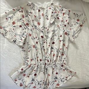 Sienna Sky Cream Blouse with Ruffled Sleeves and Bib Collar